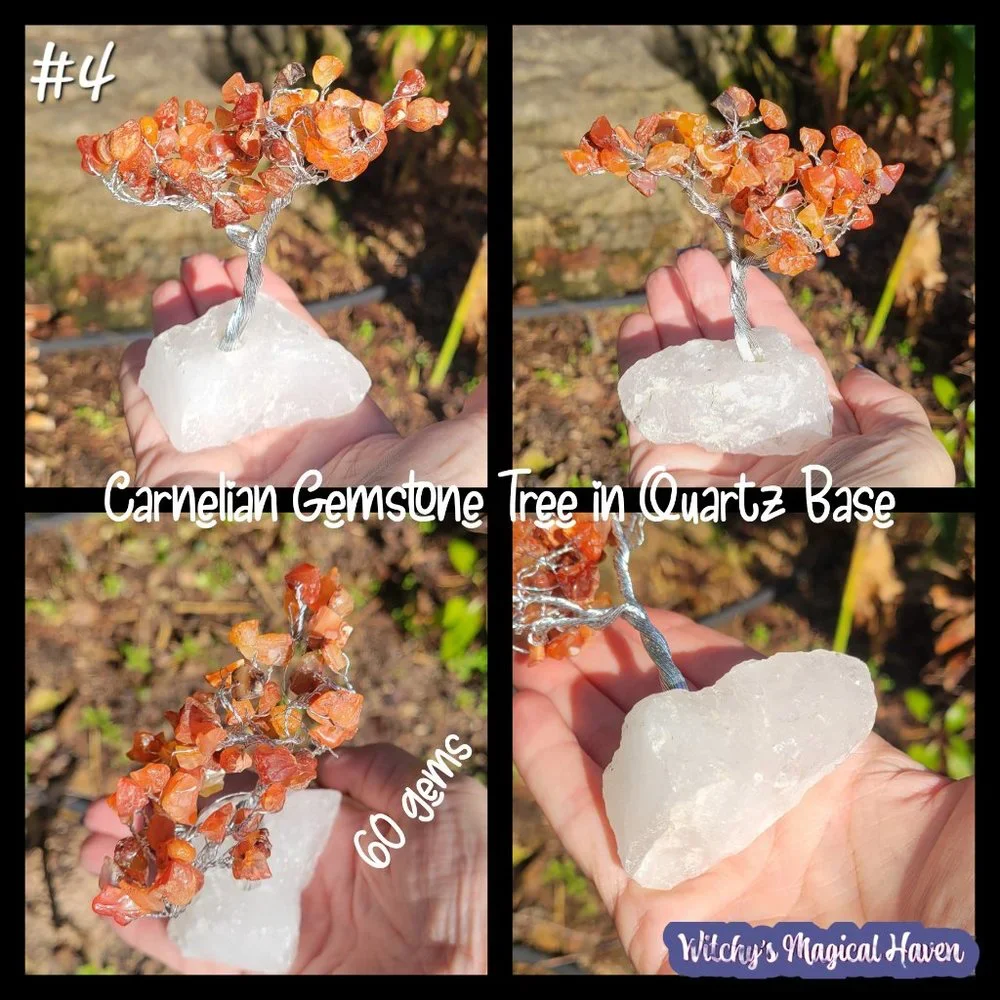 Carnelian Gemstone Tree with Quartz Base
